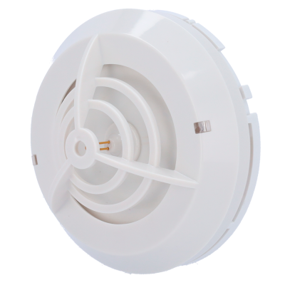 Detetor branco de fumo redondo com grelha circular.