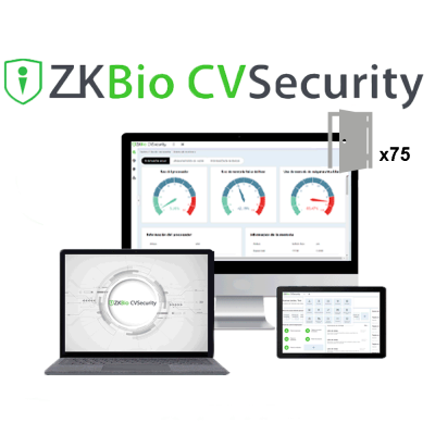 Software ZKBio CVSecurity em computador, laptop e tablet com gráfico e logotipo