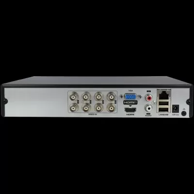 Dispositivo com várias portas de entrada de vídeo e áudio e conexões USB LAN 12V.