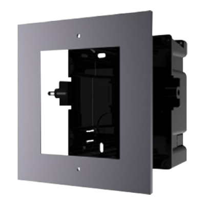 Caixa de embutir para tomadas ou interruptores em plástico preto com moldura cinza fosco