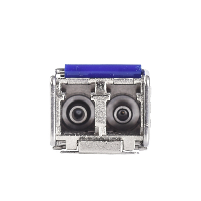 Conector óptico de fibra dupla metálico com tampa azul