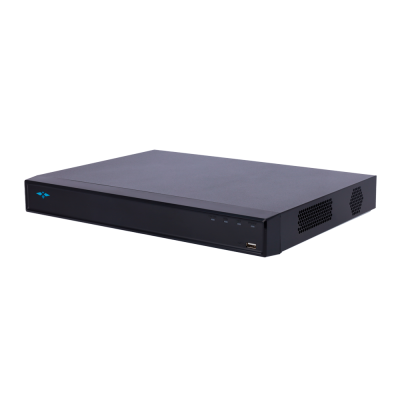 Aparelho eletrónico preto retangular com LEDs e porta USB