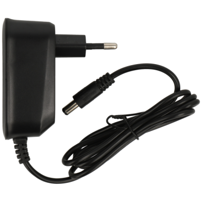 Carregador preto com cabo e ficha elétrica