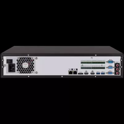 Aparelho eletrónico com várias portas e ventilador.