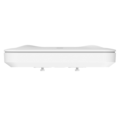 Balança digital branca vista de perfil.