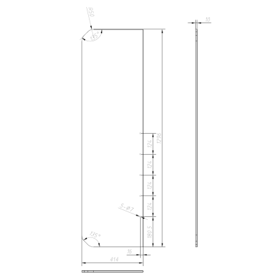 Desenho técnico de chapa retangular com dimensões e furos