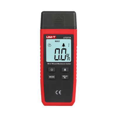 Medidor digital de humidade de madeira UNI-T UT377A preto e vermelho com ecrã LCD e botões