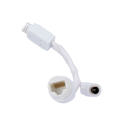Cabo adaptador com conectores RJ45 e DC em plástico branco
