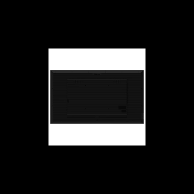 Parte traseira de televisão ou monitor preto com entradas e ventilação
