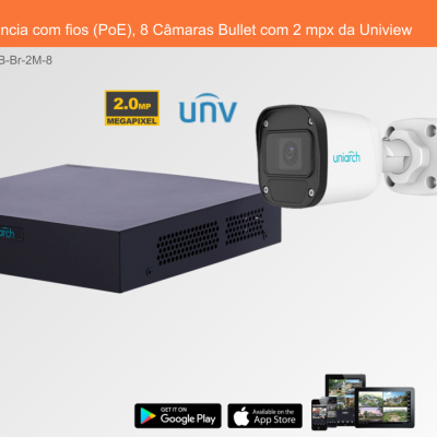 Sistema de videovigilância com câmara Bullet branca e gravador negro da Uniview