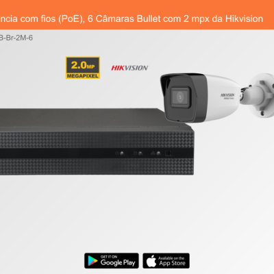 Sistema de videovigilância com gravador preto e câmara bullet branca