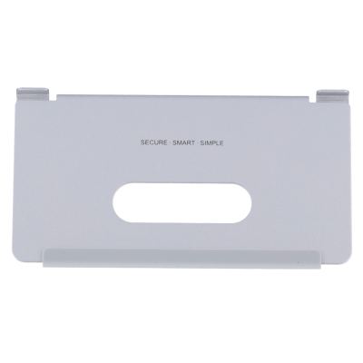 Peça retangular branca com recorte oval e texto 'SECURE SMART SIMPLE'