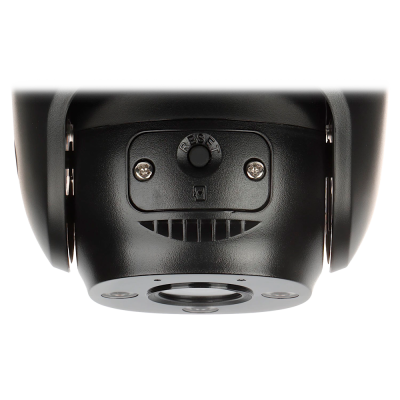 Câmara de segurança preta com botão RESET e lente circular.