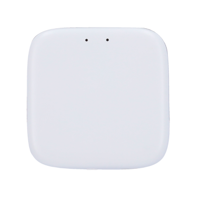 Equipamento branco quadrado com cantos arredondados e duas pequenas aberturas
