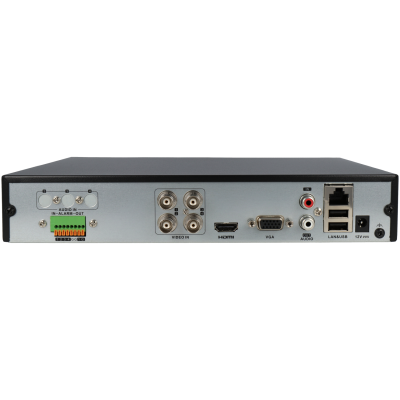 Receptor digital preto com várias portas traseiras em fundo branco