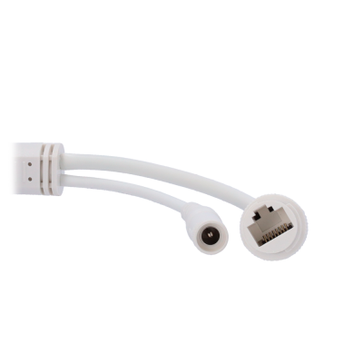 Cabo branco com conector RJ45 e conector de alimentação