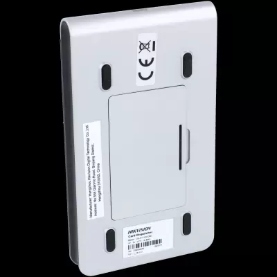 Dispositivo branco HIKVISION Card Dispatcher com etiquetas e símbolos CE