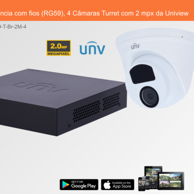 Sistema de videovigilância Uniview com base preta e câmara Turret branca
