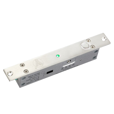 Fechadura eléctrica metálica prateada com luz verde