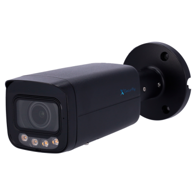 Câmara de segurança preta com LED e suporte redondo