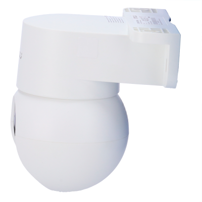 Câmera de segurança branca em design de domo com suporte