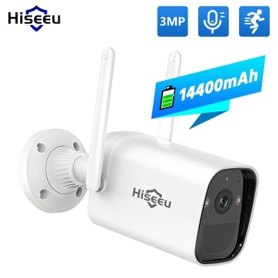 Câmara de segurança branca Hiseeu com antenas e lente preta