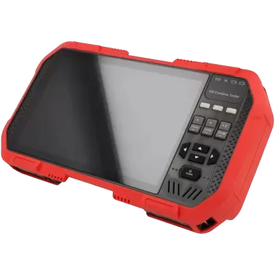 Dispositivo HD Combine Tester com ecrã, botões e estrutura vermelha e preta