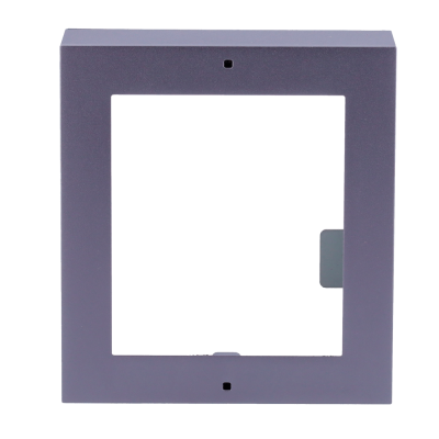 Estrutura quadrada cinza com recorte central e aba lateral