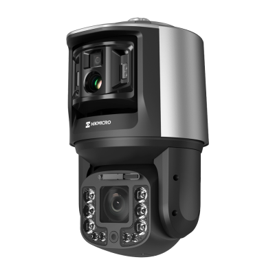 Câmara de segurança Hikmicro preta e prata com múltiplos LEDs