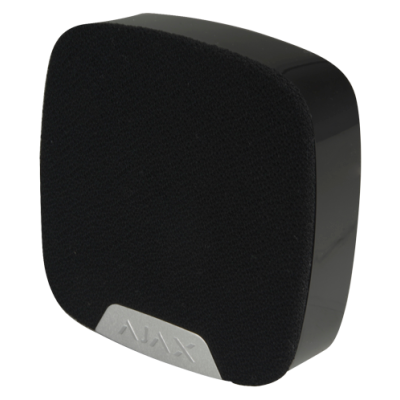 Coluna de som preta com logotipo AJAX na frente