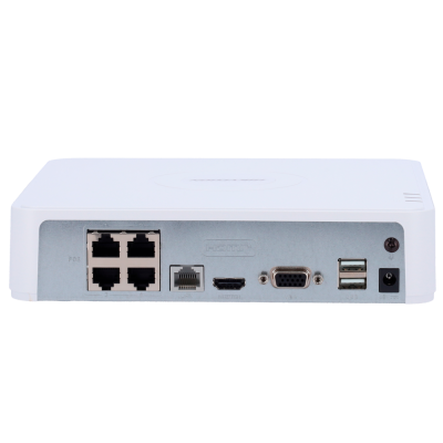 Dispositivo eletrónico branco com múltiplas portas na parte traseira.