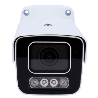 Câmara de vigilância branca e preta com lente e LEDs