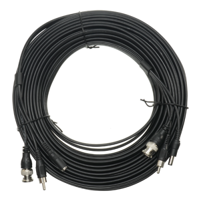 Bobina de cabos pretos com conectores BNC e RCA