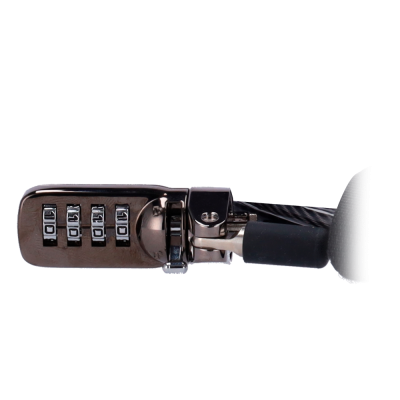 Cadeado de combinação preto com cabo trançado e fechadura metálica