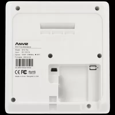 Dispositivo de controlo de tempo RFID branco ANVIZ W1C Pro com etiqueta técnica