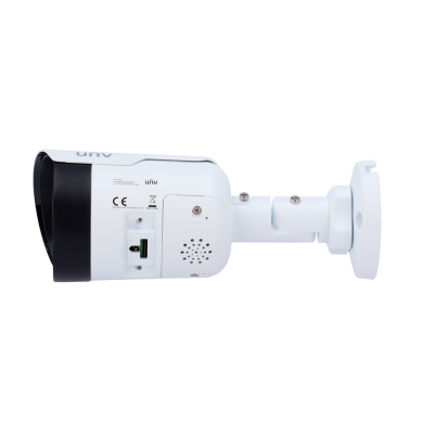 Câmara de segurança IP branca com lente preta e suporte ajustável