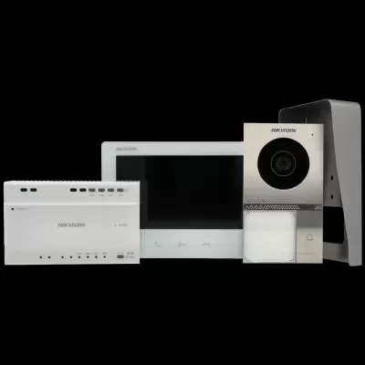 Conjunto de segurança Hikvision com monitor, módulo e câmara metálica