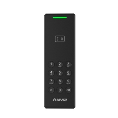 Leitor ANVIZ preto com teclado numérico e indicador LED verde