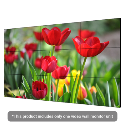 Ecrã mural de vídeo com imagem de tulipas vermelhas e amarelas