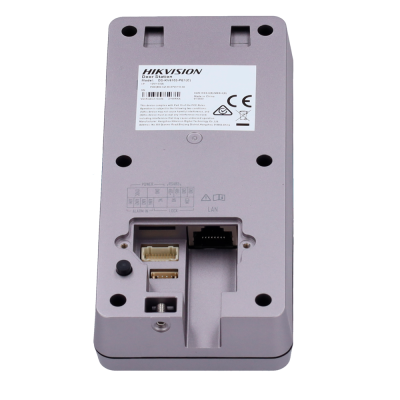 Dispositivo Hikvision cinza com conectores USB e LAN