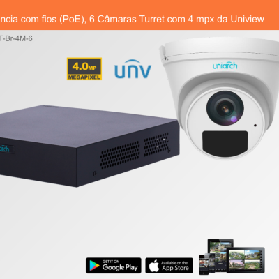 Sistema de videovigilância com gravador preto e câmara Turret branca Uniview