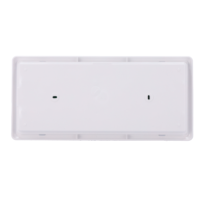 Caixa branca retangular de plástico com ranhuras na parte inferior