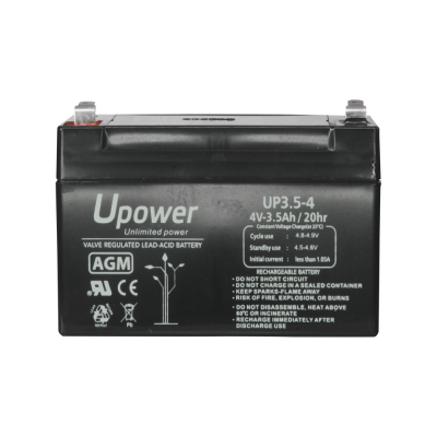Bateria selada preta Upower AGM modelo UP3.5-4 com texto branco