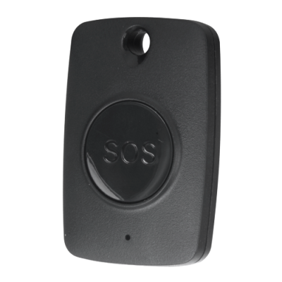 Dispositivo preto retangular com botão SOS central