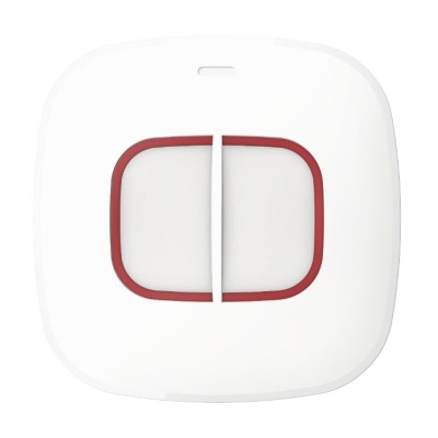 Interruptor elétrico branco com moldura vermelha e dois botões quadrados