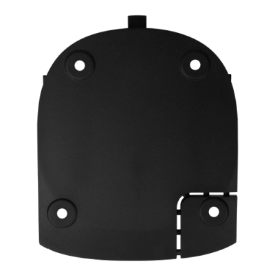 Tampa preta de plástico com quatro buracos circulares e entalhe quadrado