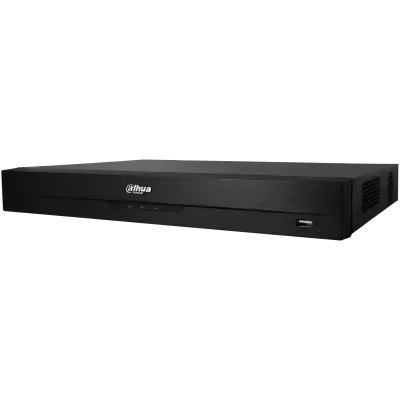 Aparelho eletrónico preto retangular com porta USB e logo Dahua Technology