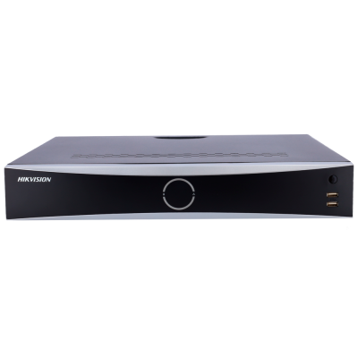 Dispositivo eletrónico Hikvision preto e cinza com portas USB frontais