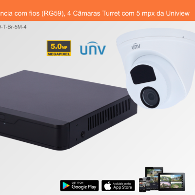 Sistema de videovigilância Uniview com gravador preto e câmara branca Turret 5 MP
