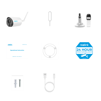 Kit de vigilância com câmara, suporte, manual e acessórios